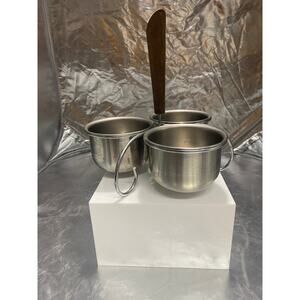 Vintage Stainless Steel Condiment Server MCM Wood Handle removable cups